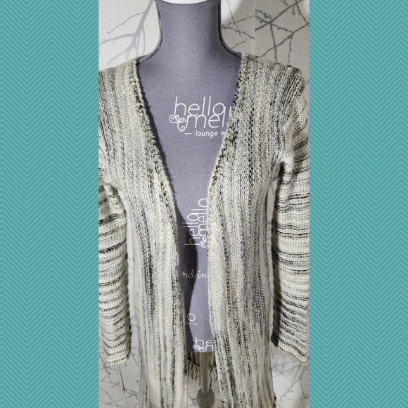 POL Spacedye Knit Open Front Long Fringe Cardigan - Picture 2 of 6